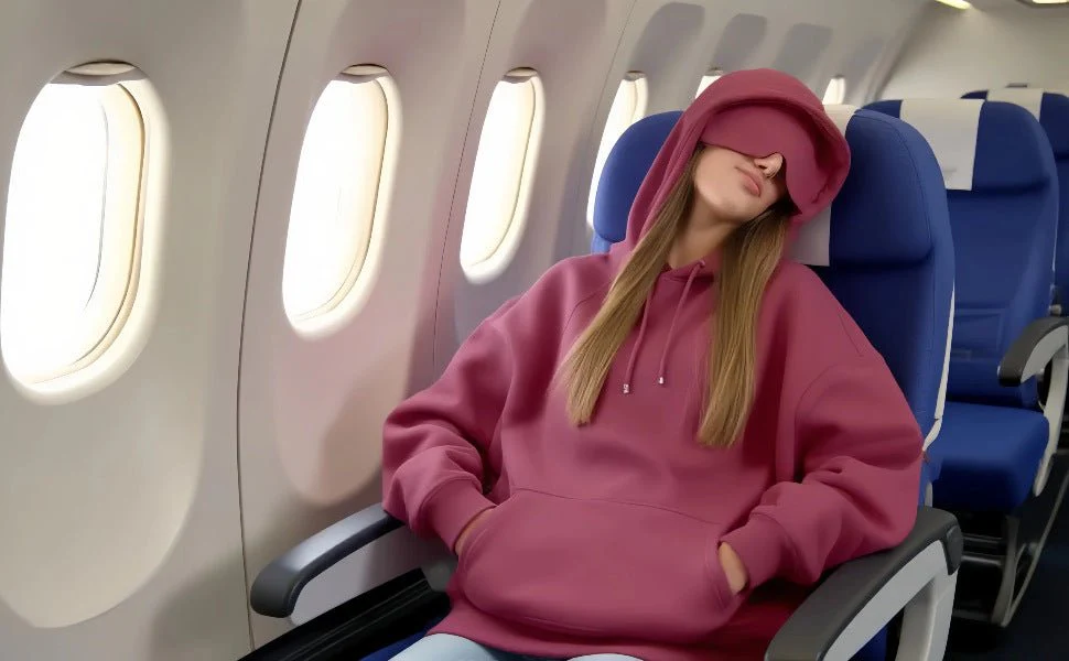 Travel Mode Eye Mask Hoodie | Oversized Pullover with Built-In Sleep Mask(MS209) - Image 9