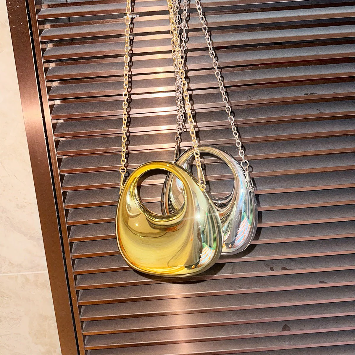 Trendy Acrylic Handbag for Women - Shiny Metal Crossbody / Shoulder Tote (Mini Crescent Design)(MAC239) - Image 9