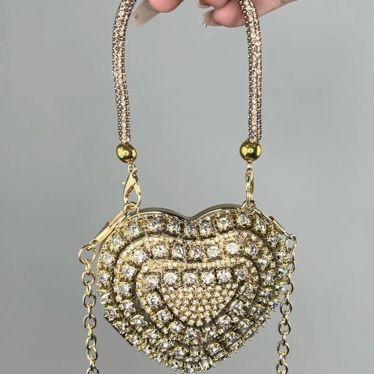 Trendy Mini Heart Chain Clutch Bag with Rhinestones – Elegant Evening Crossbody Purse for Women(MAC240) - Image 2