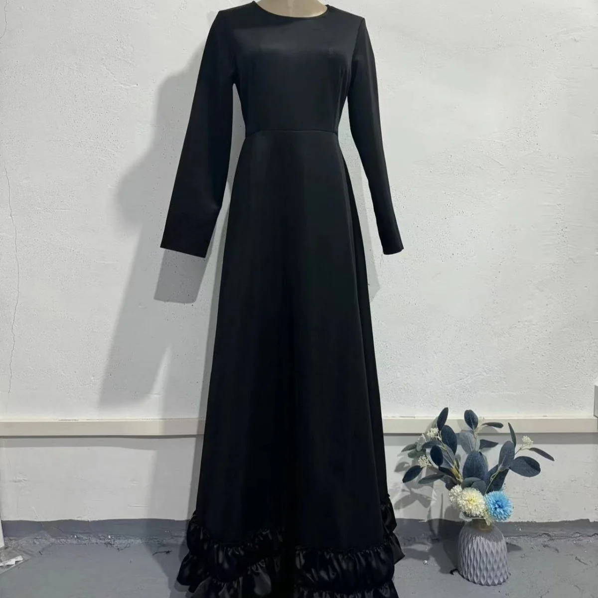 Tulle Ruffle Hem Evening Gown | High Neck Fitted Maxi Dress(MS234) - Image 5