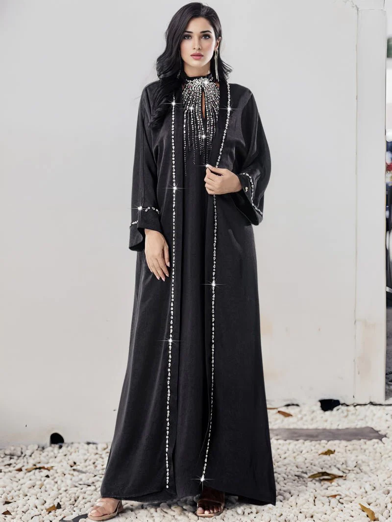 Two-Piece Kaftan Fashion Hand-Stitched Diamond Dress(MOA150) - Image 15