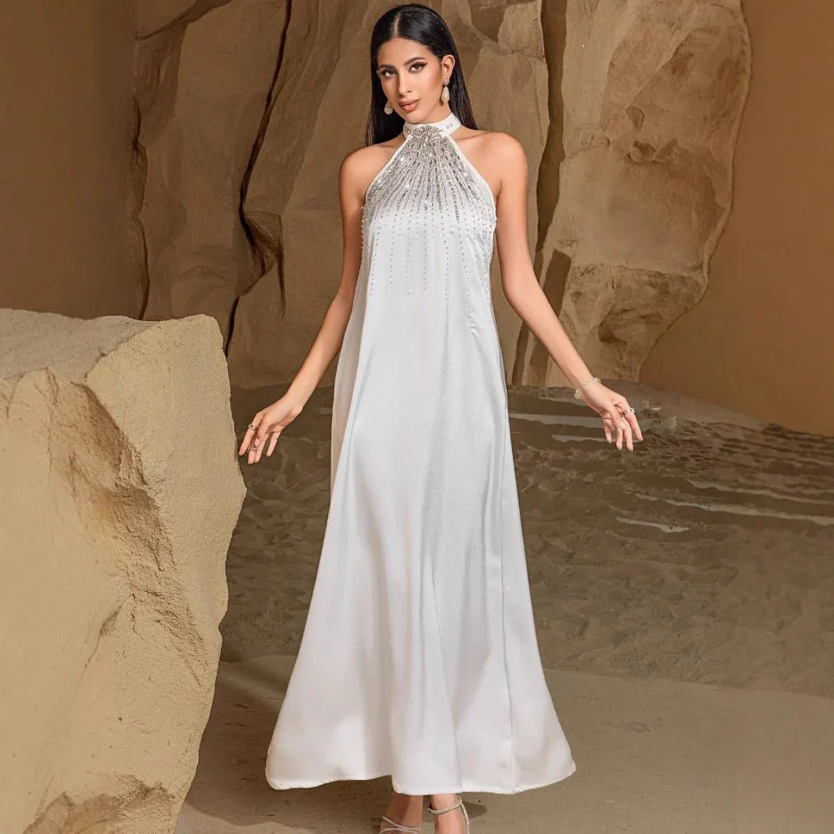 Two-Piece Kaftan Fashion Hand-Stitched Diamond Dress(MOA150) - Image 3
