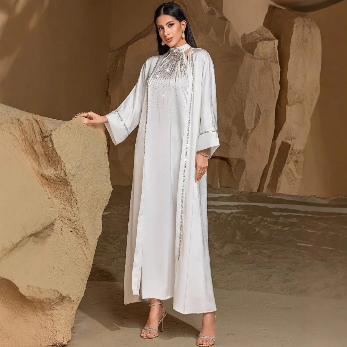 Two-Piece Kaftan Fashion Hand-Stitched Diamond Dress(MOA150) - Image 4