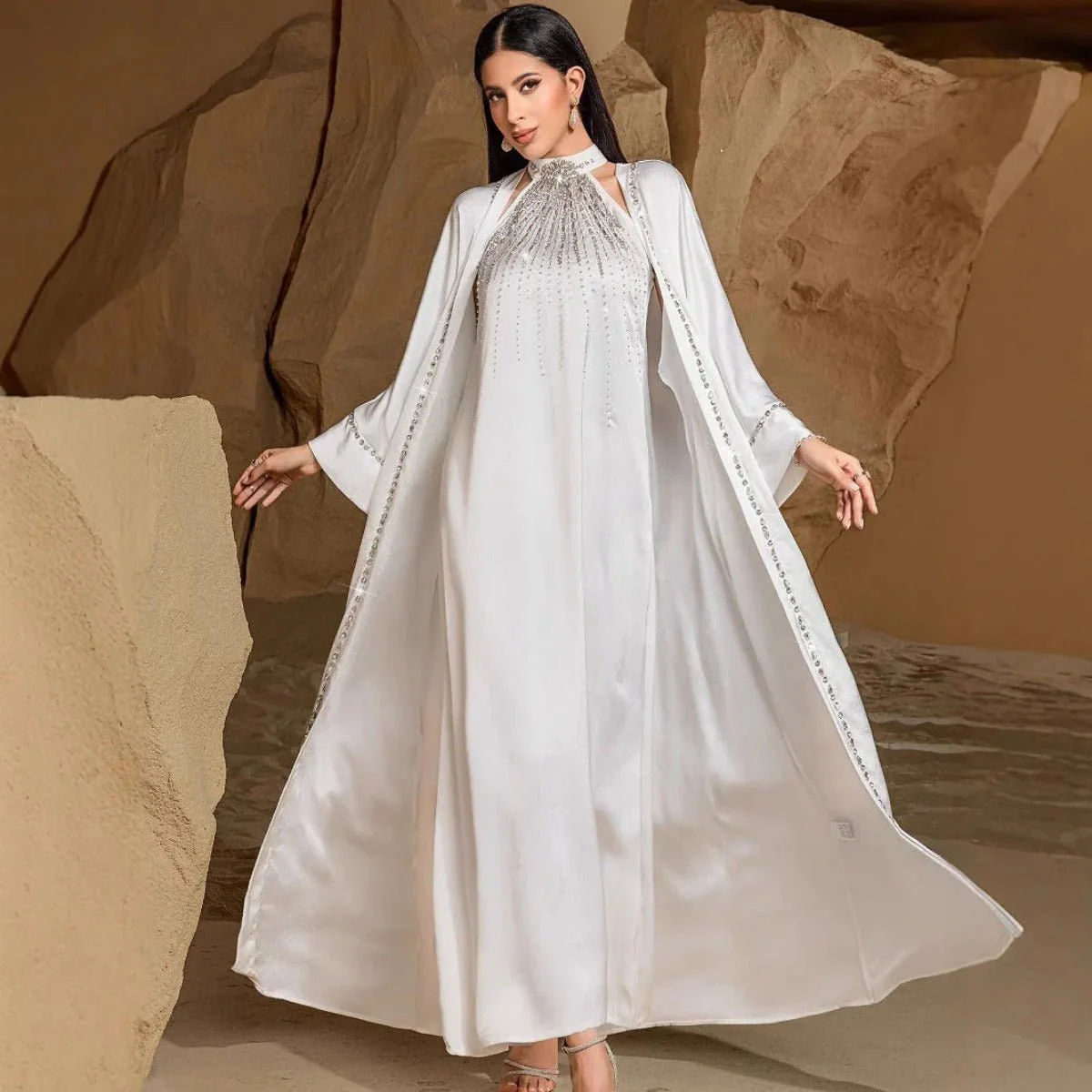 Two-Piece Kaftan Fashion Hand-Stitched Diamond Dress(MOA150) - Image 5