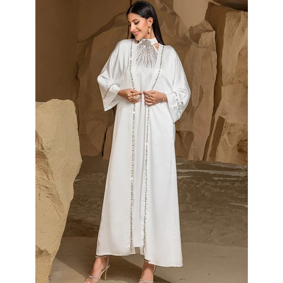 Two-Piece Kaftan Fashion Hand-Stitched Diamond Dress(MOA150) - Image 6