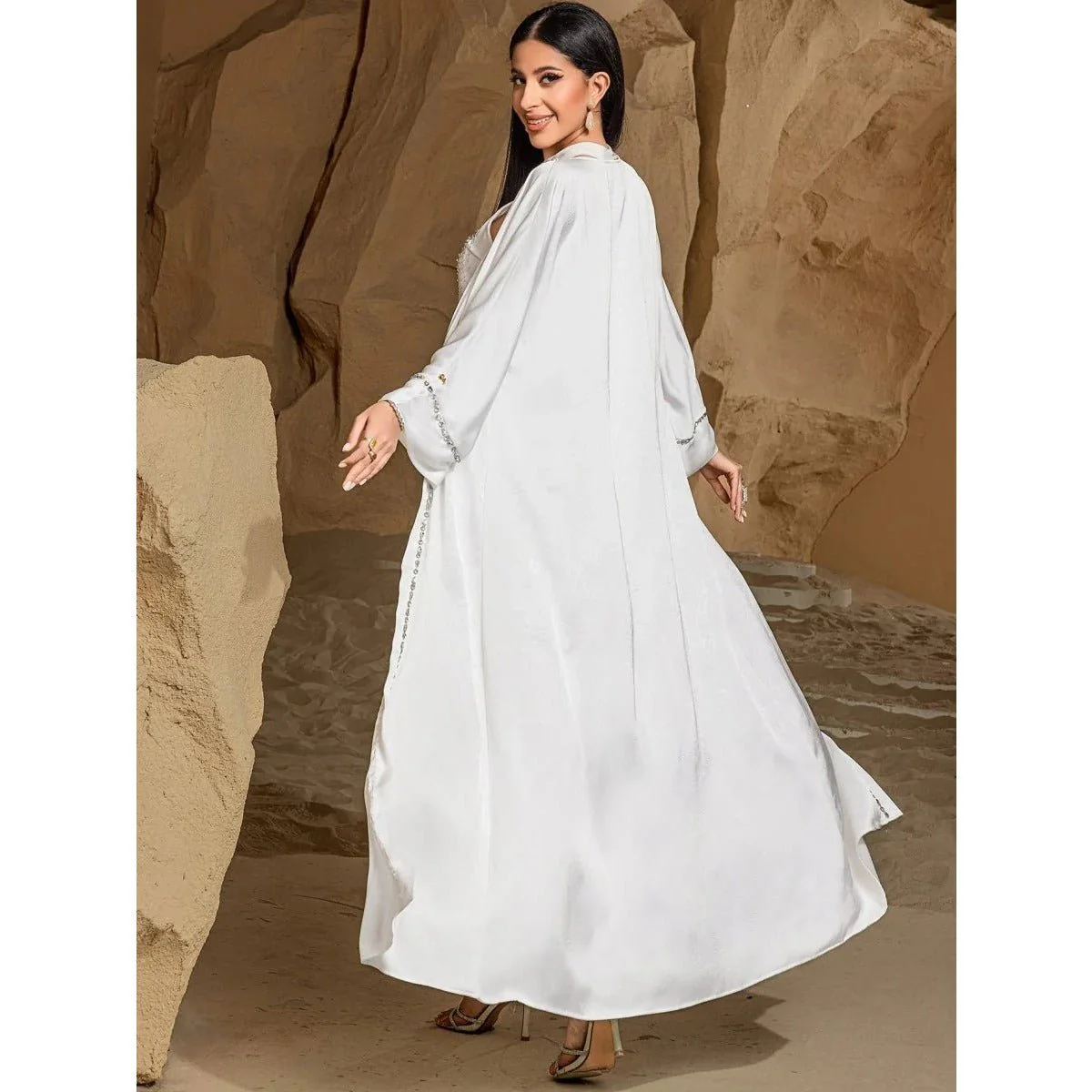 Two-Piece Kaftan Fashion Hand-Stitched Diamond Dress(MOA150) - Image 8
