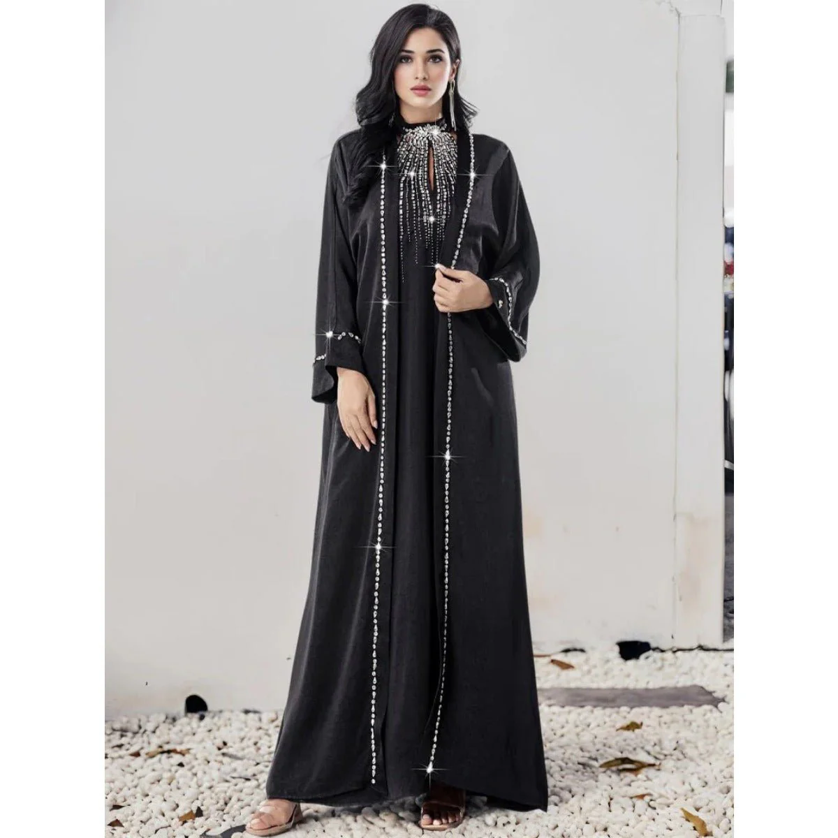 Two-Piece Kaftan Fashion Hand-Stitched Diamond Dress(MOA150) - Image 9