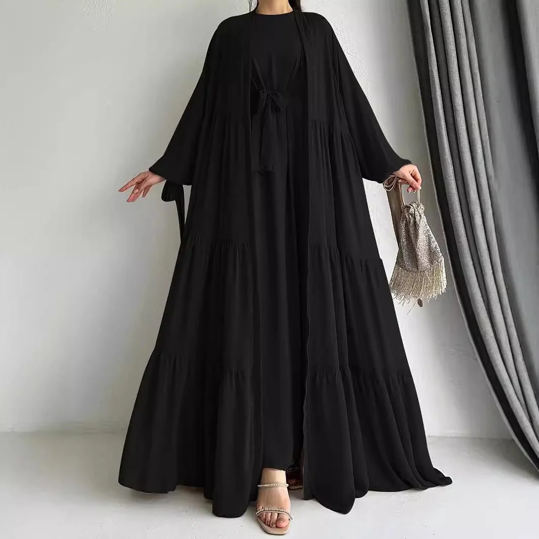 Two-Piece Tiered Dress & Tie-Sleeve Cardigan Set (MOA292) - Image 2