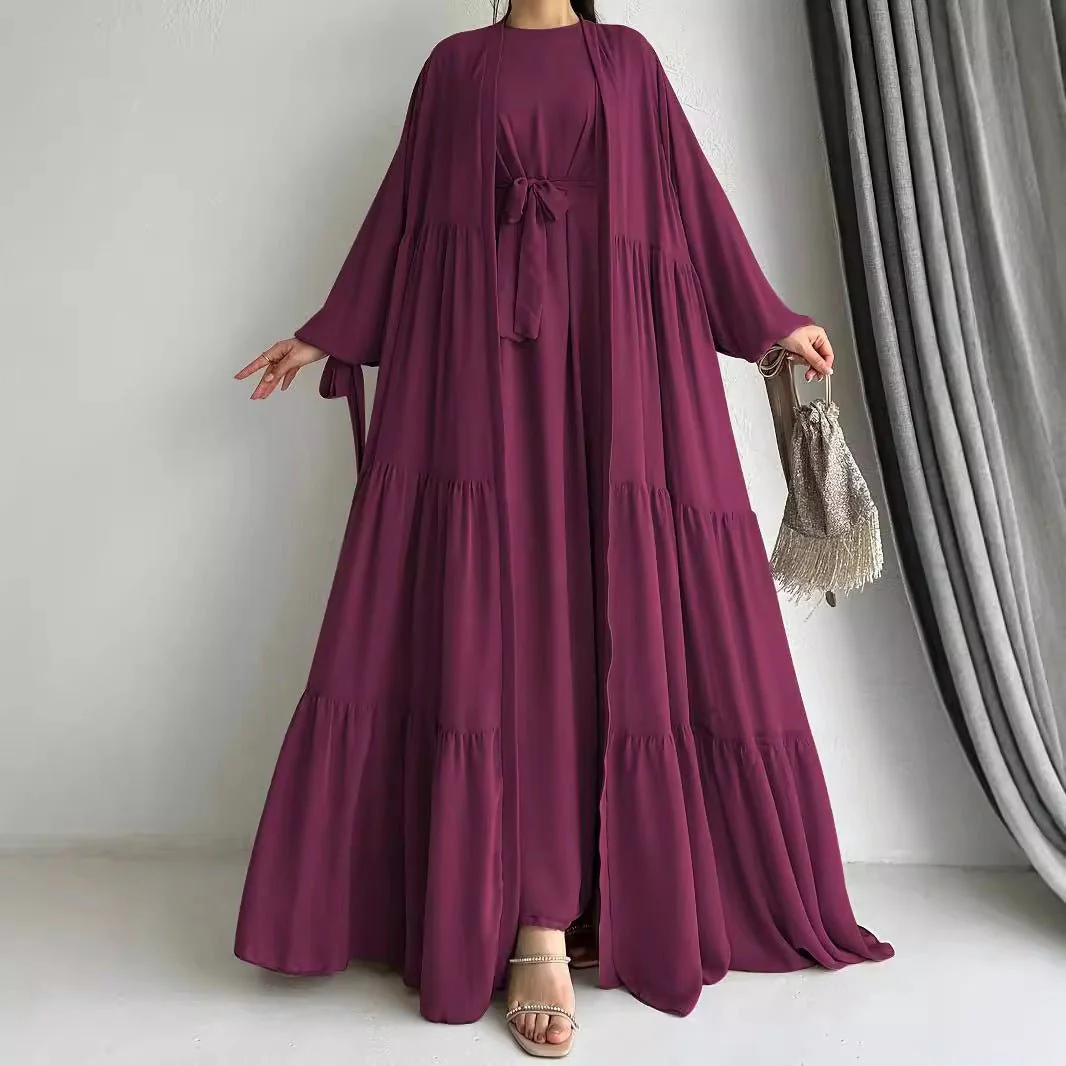 Two-Piece Tiered Dress & Tie-Sleeve Cardigan Set (MOA292) - Image 3