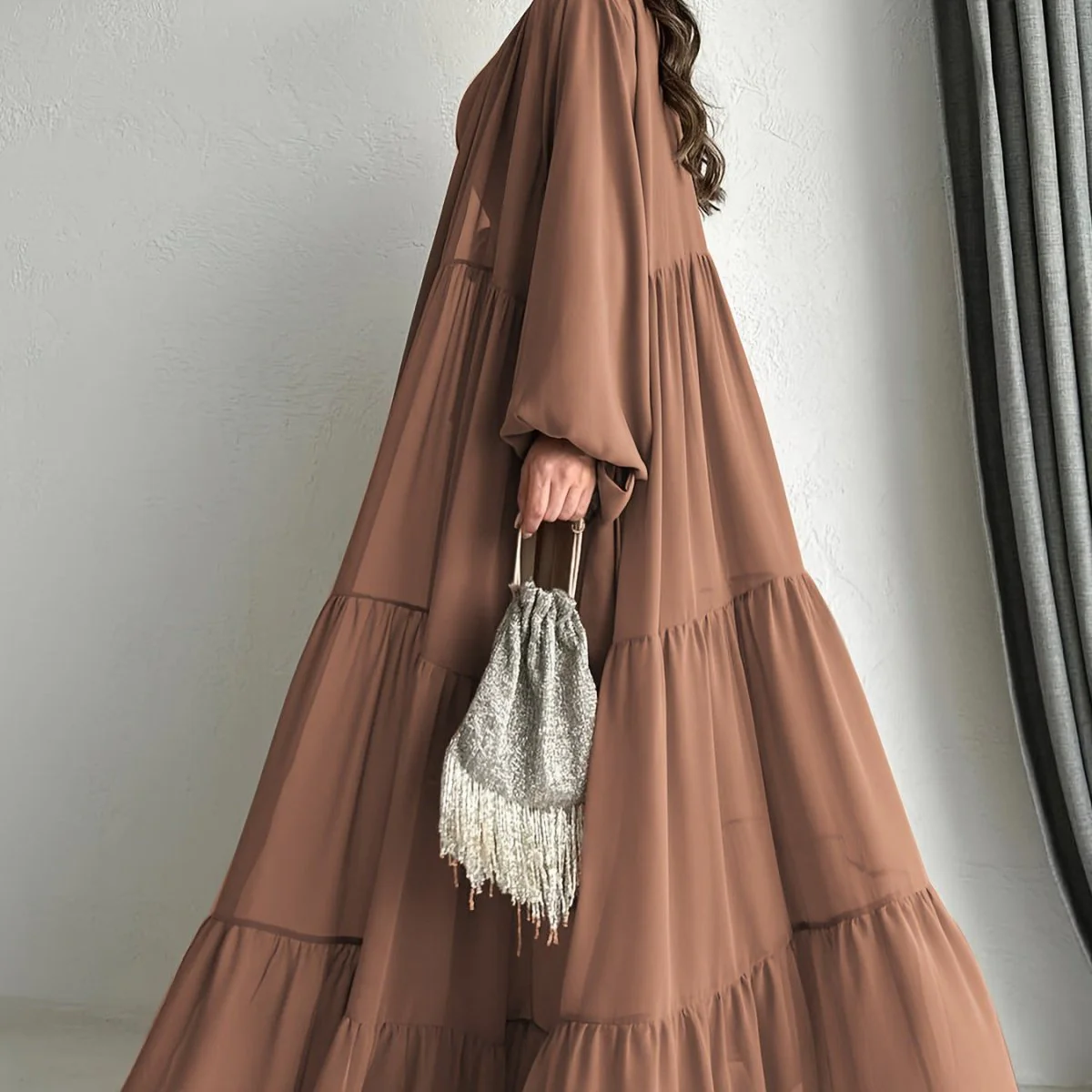 Two-Piece Tiered Dress & Tie-Sleeve Cardigan Set (MOA292) - Image 7