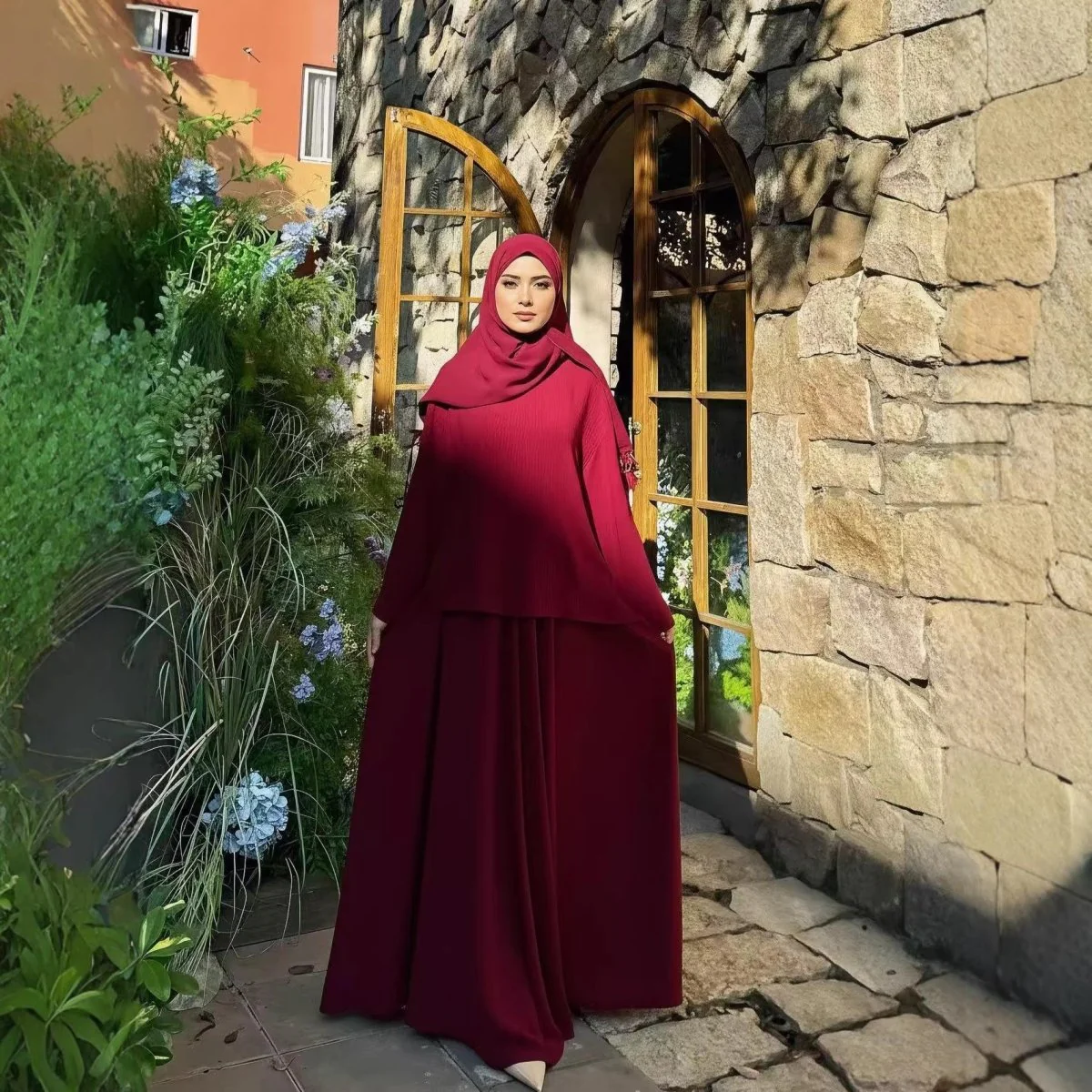 Two-Piece Tunic & Maxi Skirt Set with Pockets (MS379) - Image 2