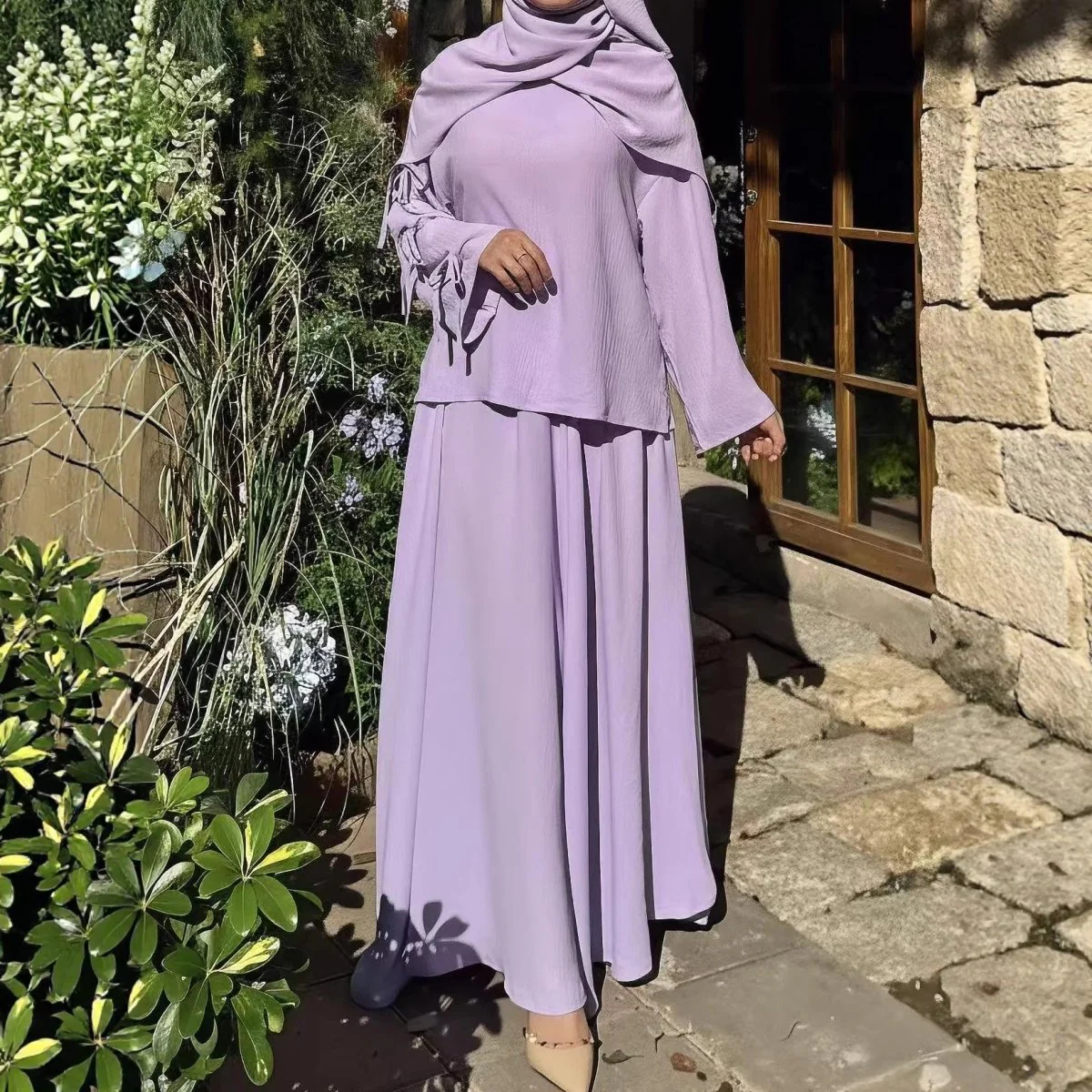 Two-Piece Tunic & Maxi Skirt Set with Pockets (MS379) - Image 5