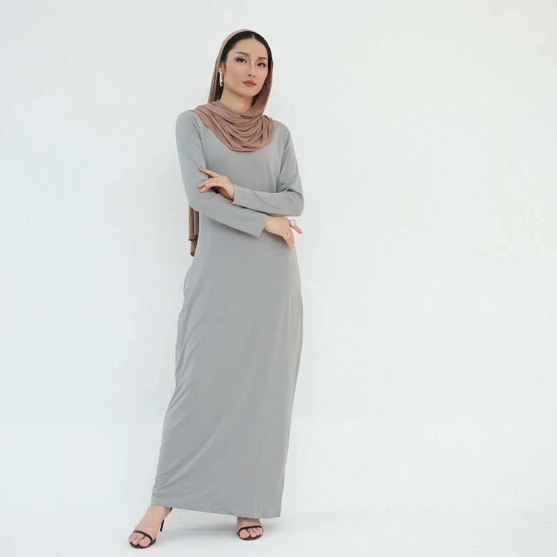 Ultra Long Milk Silk Soft Layering Essential Base Dress | Round Neck Pullover Maxi Underdress(MA319)