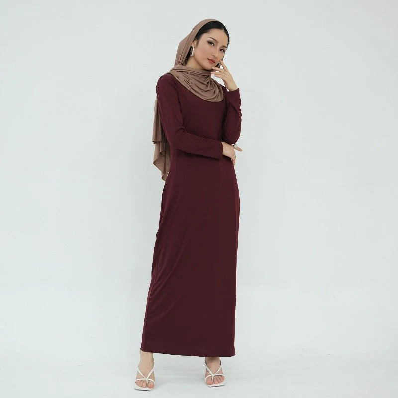 Ultra Long Milk Silk Soft Layering Essential Base Dress | Round Neck Pullover Maxi Underdress(MA319) - Image 13