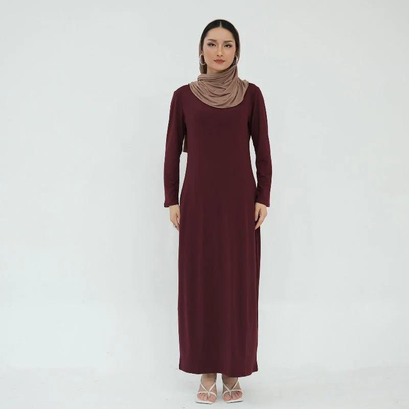 Ultra Long Milk Silk Soft Layering Essential Base Dress | Round Neck Pullover Maxi Underdress(MA319) - Image 14