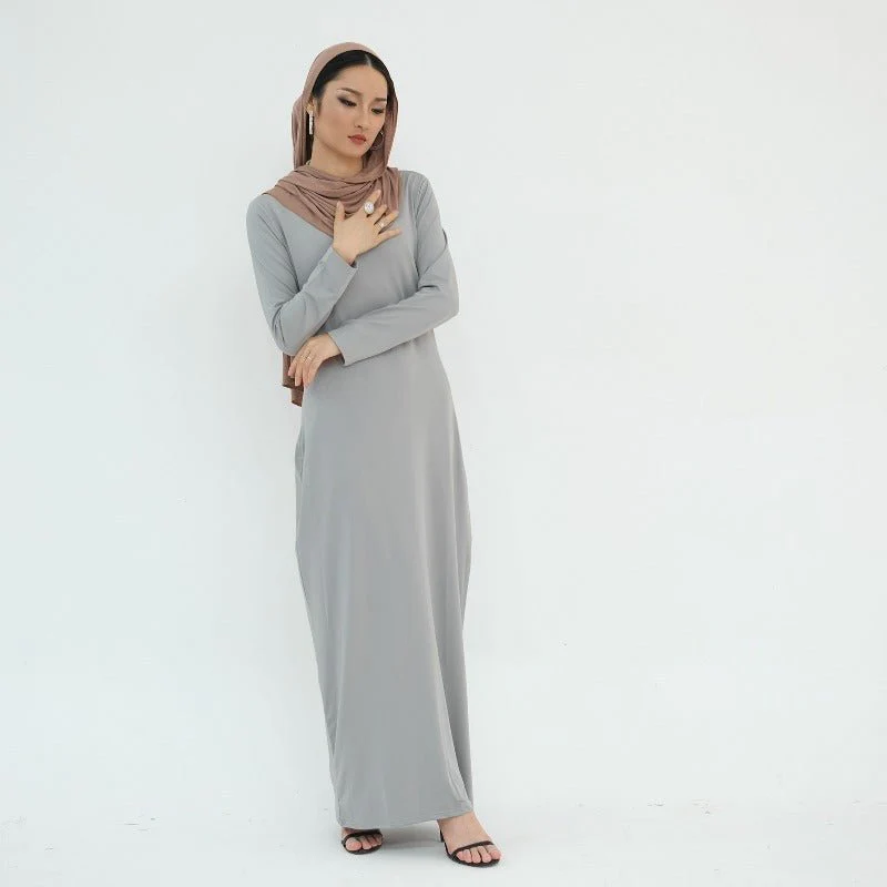 Ultra Long Milk Silk Soft Layering Essential Base Dress | Round Neck Pullover Maxi Underdress(MA319) - Image 2