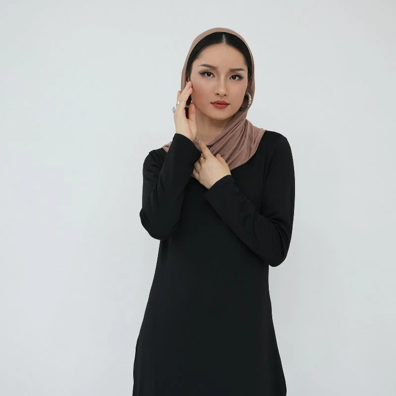 Ultra Long Milk Silk Soft Layering Essential Base Dress | Round Neck Pullover Maxi Underdress(MA319) - Image 23