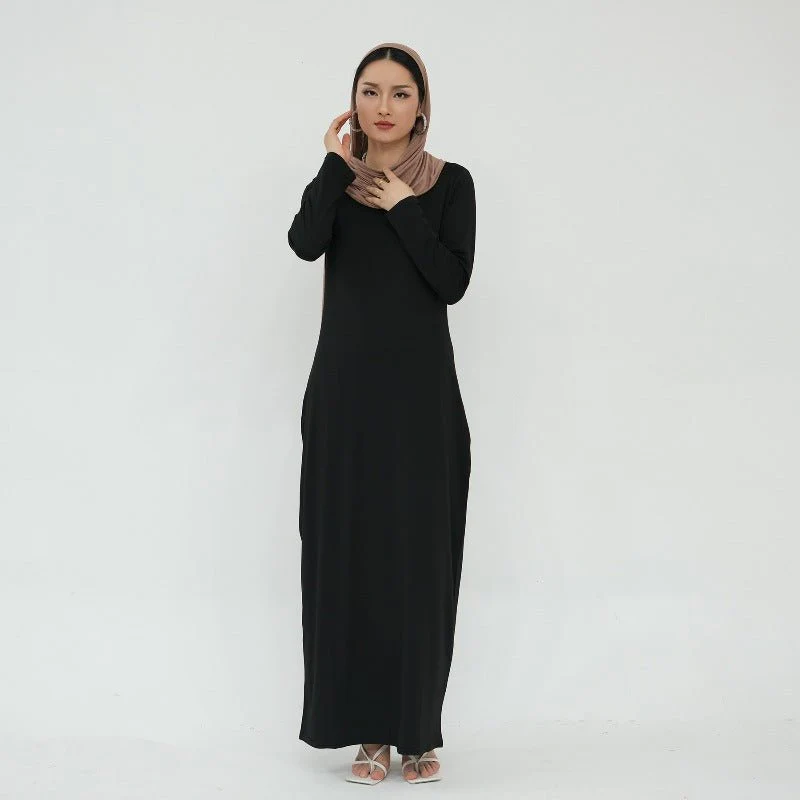 Ultra Long Milk Silk Soft Layering Essential Base Dress | Round Neck Pullover Maxi Underdress(MA319) - Image 24