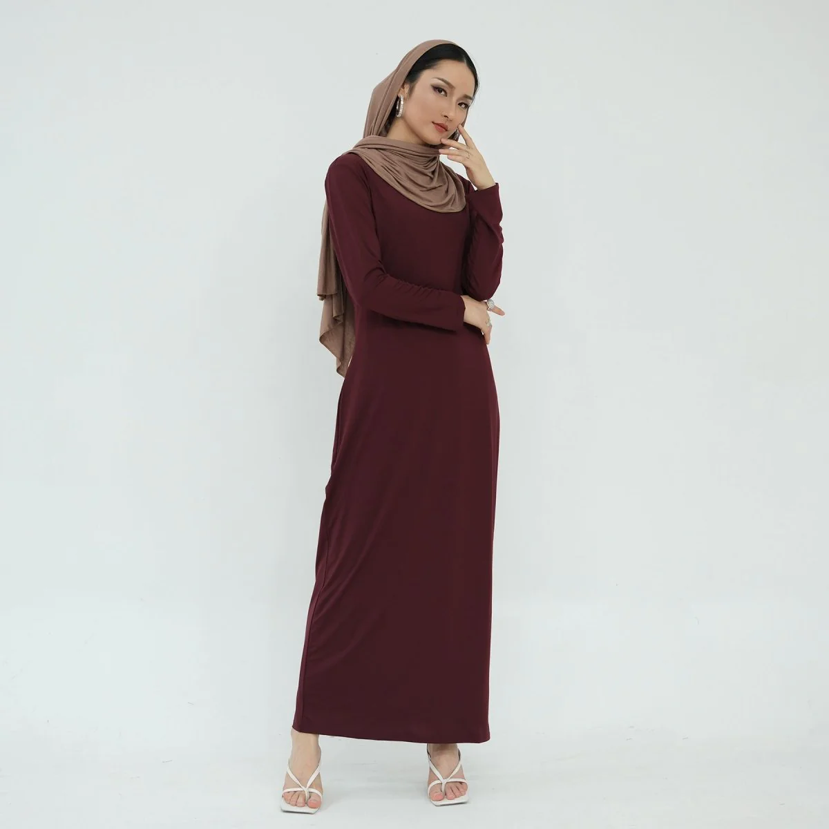 Ultra Long Milk Silk Soft Layering Essential Base Dress | Round Neck Pullover Maxi Underdress(MA319) - Image 26