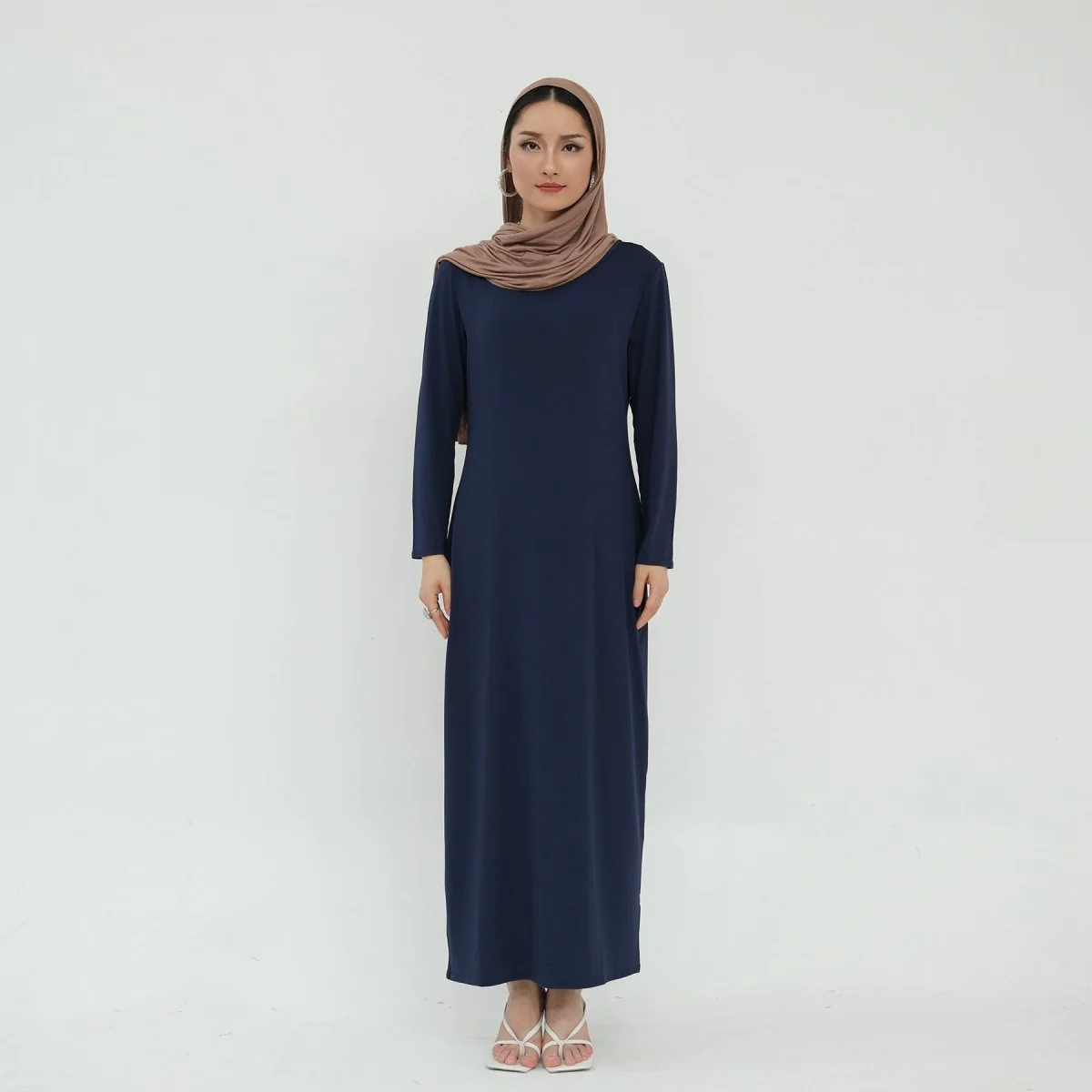 Ultra Long Milk Silk Soft Layering Essential Base Dress | Round Neck Pullover Maxi Underdress(MA319) - Image 28