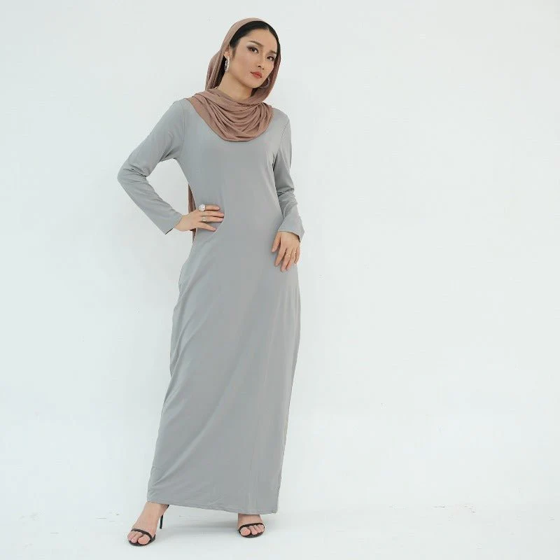 Ultra Long Milk Silk Soft Layering Essential Base Dress | Round Neck Pullover Maxi Underdress(MA319) - Image 3