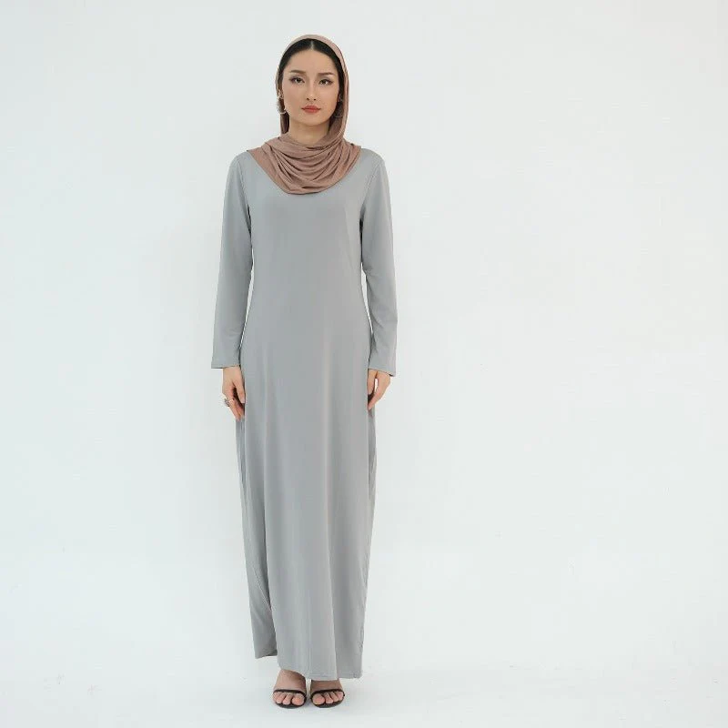 Ultra Long Milk Silk Soft Layering Essential Base Dress | Round Neck Pullover Maxi Underdress(MA319) - Image 4