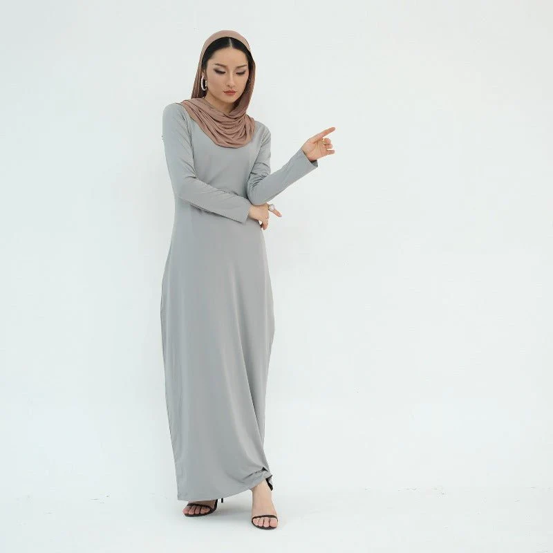 Ultra Long Milk Silk Soft Layering Essential Base Dress | Round Neck Pullover Maxi Underdress(MA319) - Image 7