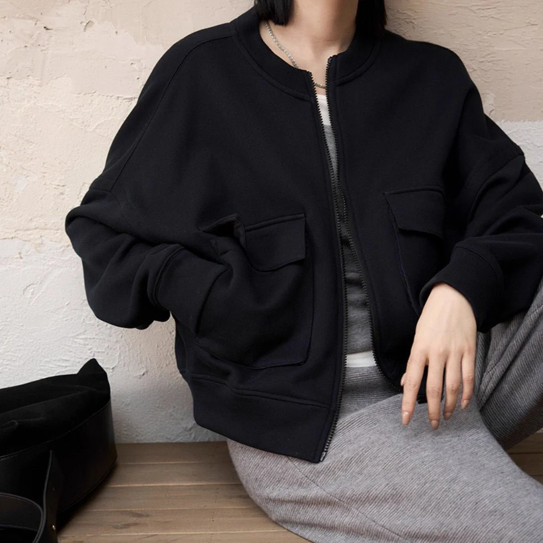 Utility Bomber Jacket | Fleece-Lined Cargo Pocket Jacket(MS245) - Image 4