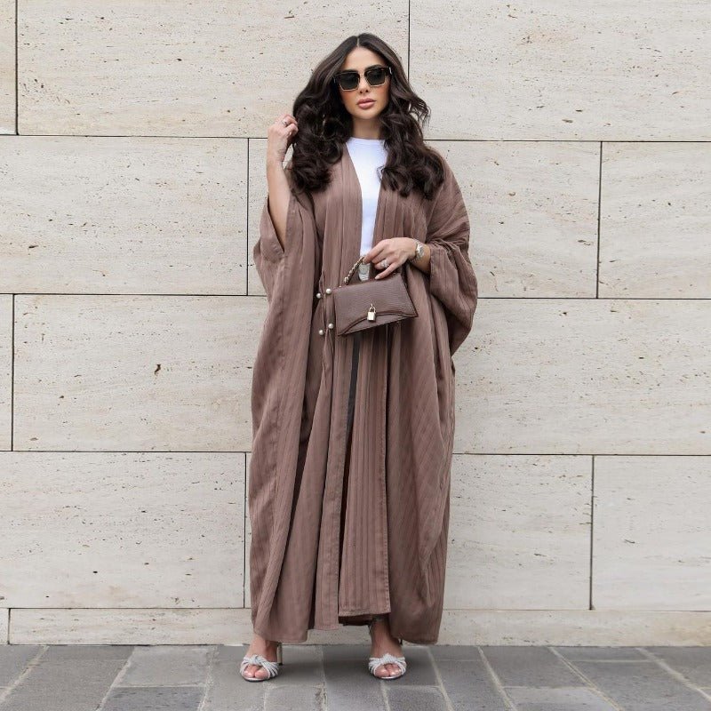 V-Neck Abaya Cardigan Robe | Bat Sleeve Kimono Cover-Up With Pearl Buttons (MOA226) - Image 13