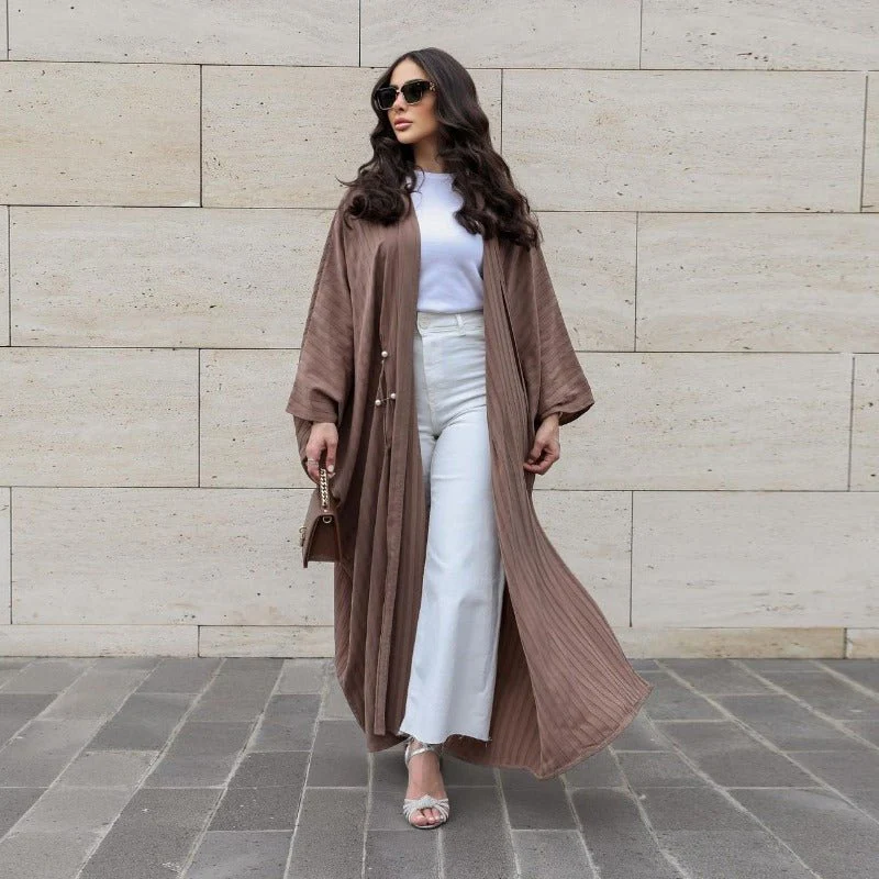 V-Neck Abaya Cardigan Robe | Bat Sleeve Kimono Cover-Up With Pearl Buttons (MOA226) - Image 14