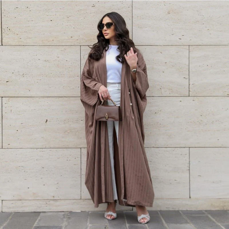 V-Neck Abaya Cardigan Robe | Bat Sleeve Kimono Cover-Up With Pearl Buttons (MOA226) - Image 15