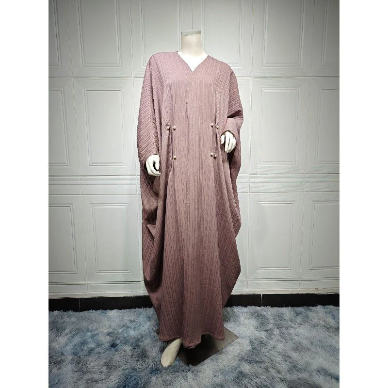 V-Neck Abaya Cardigan Robe | Bat Sleeve Kimono Cover-Up With Pearl Buttons (MOA226) - Image 17
