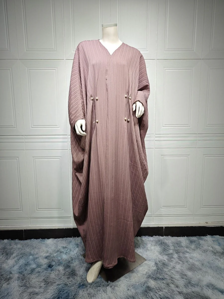 V-Neck Abaya Cardigan Robe | Bat Sleeve Kimono Cover-Up With Pearl Buttons (MOA226) - Image 20