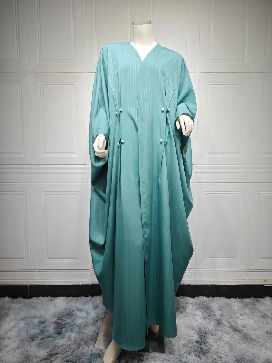 V-Neck Abaya Cardigan Robe | Bat Sleeve Kimono Cover-Up With Pearl Buttons (MOA226) - Image 21