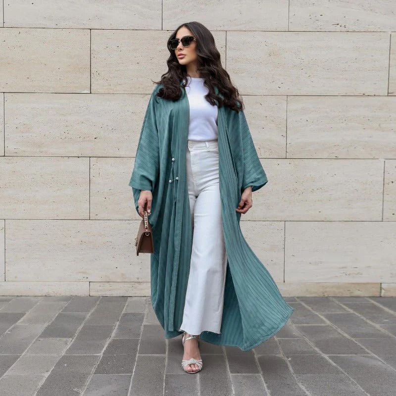 V-Neck Abaya Cardigan Robe | Bat Sleeve Kimono Cover-Up With Pearl Buttons (MOA226) - Image 8