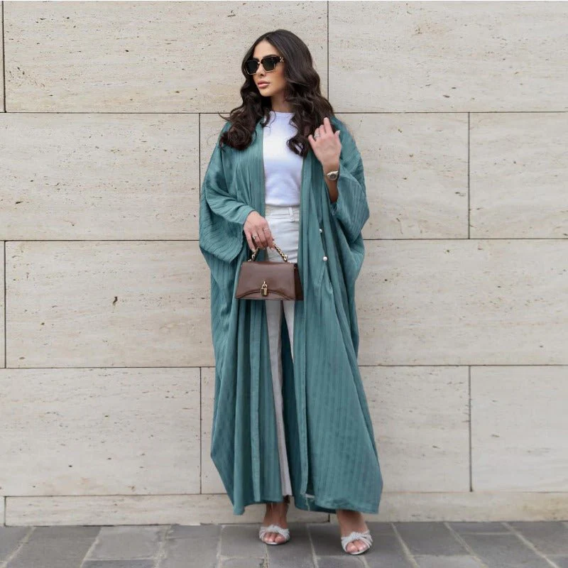 V-Neck Abaya Cardigan Robe | Bat Sleeve Kimono Cover-Up With Pearl Buttons (MOA226) - Image 9