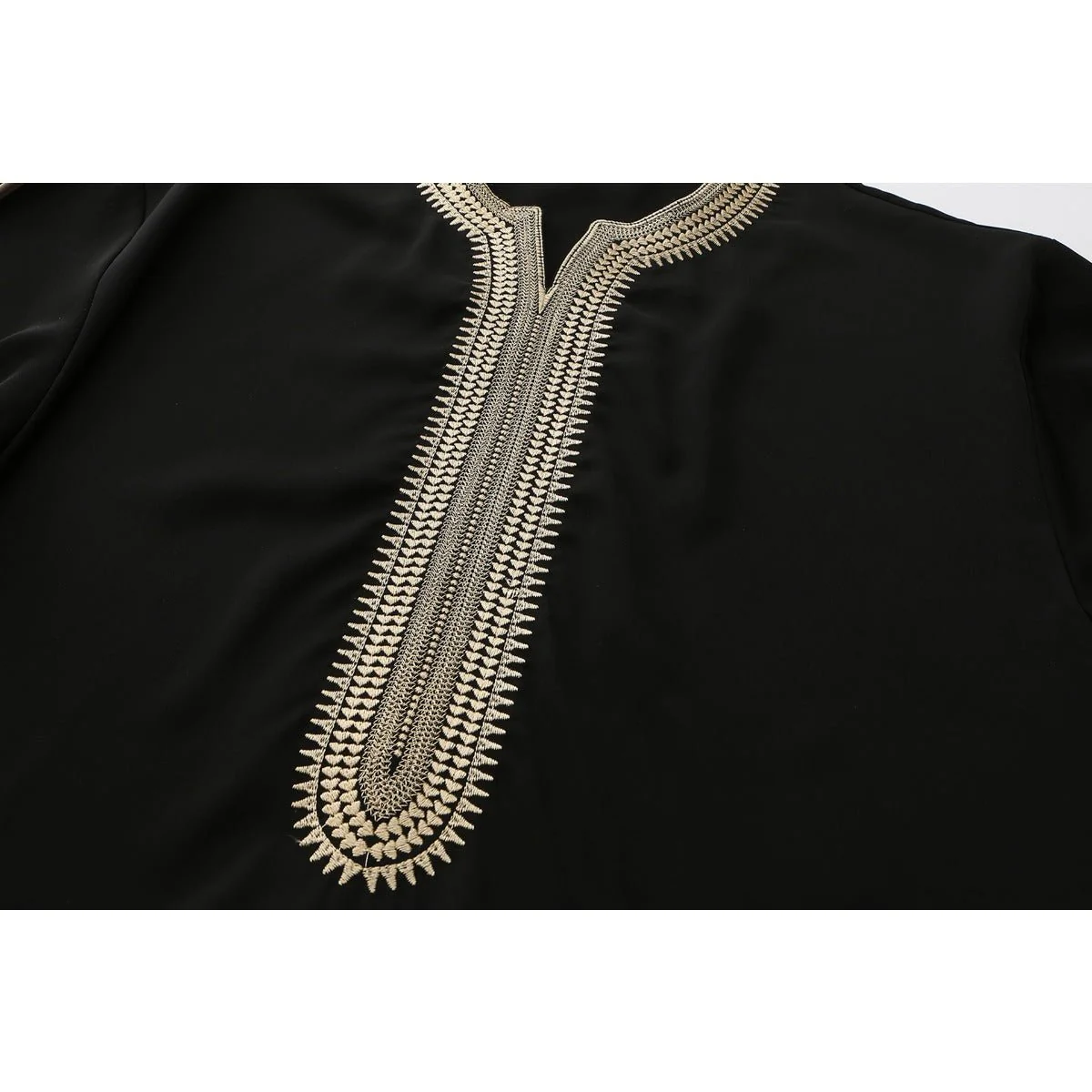 V-Neck Geometric Stitching Embroidered Medium Short Sleeve Muslim Robe Thobe (MT030) - Image 10