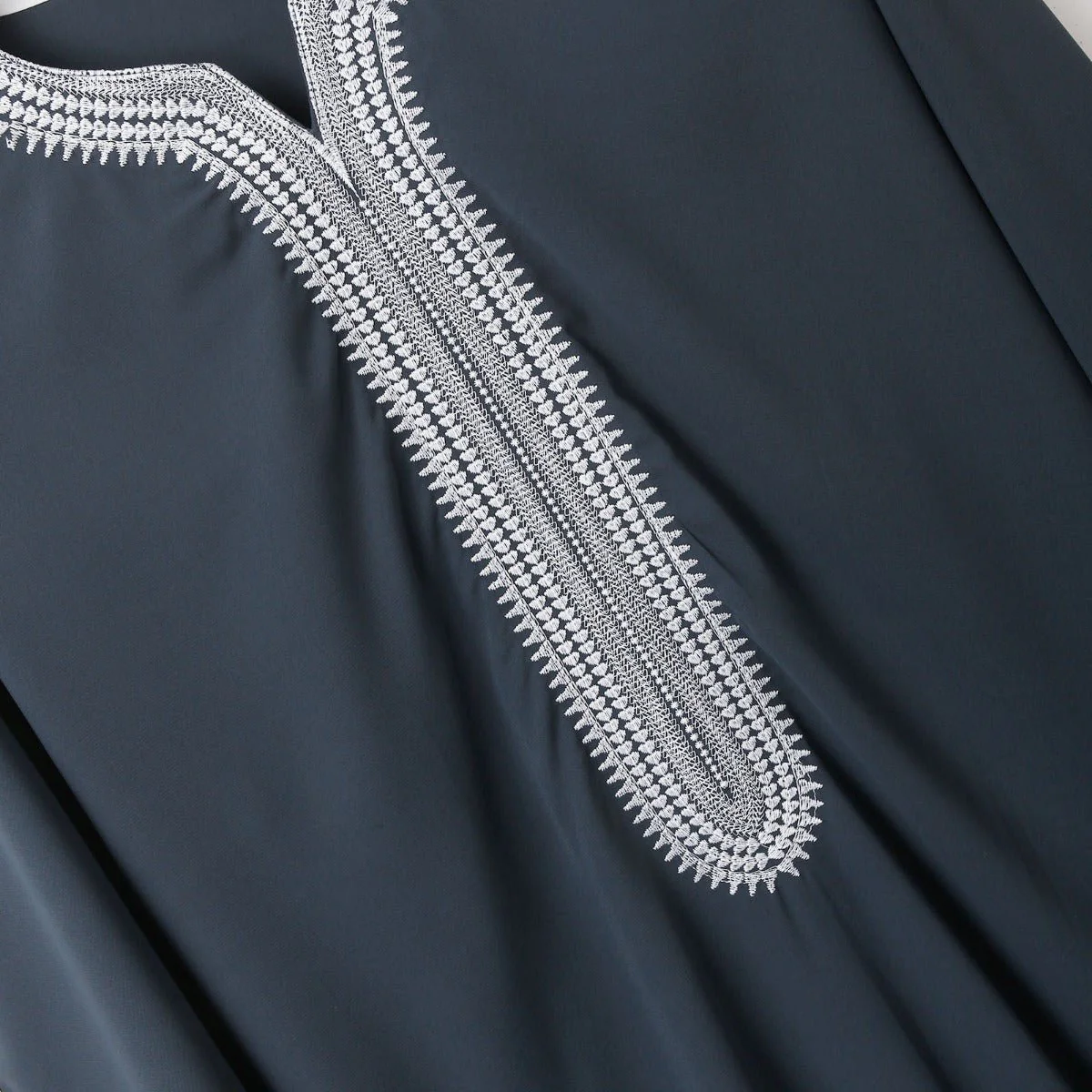 V-Neck Geometric Stitching Embroidered Medium Short Sleeve Muslim Robe Thobe (MT030) - Image 5