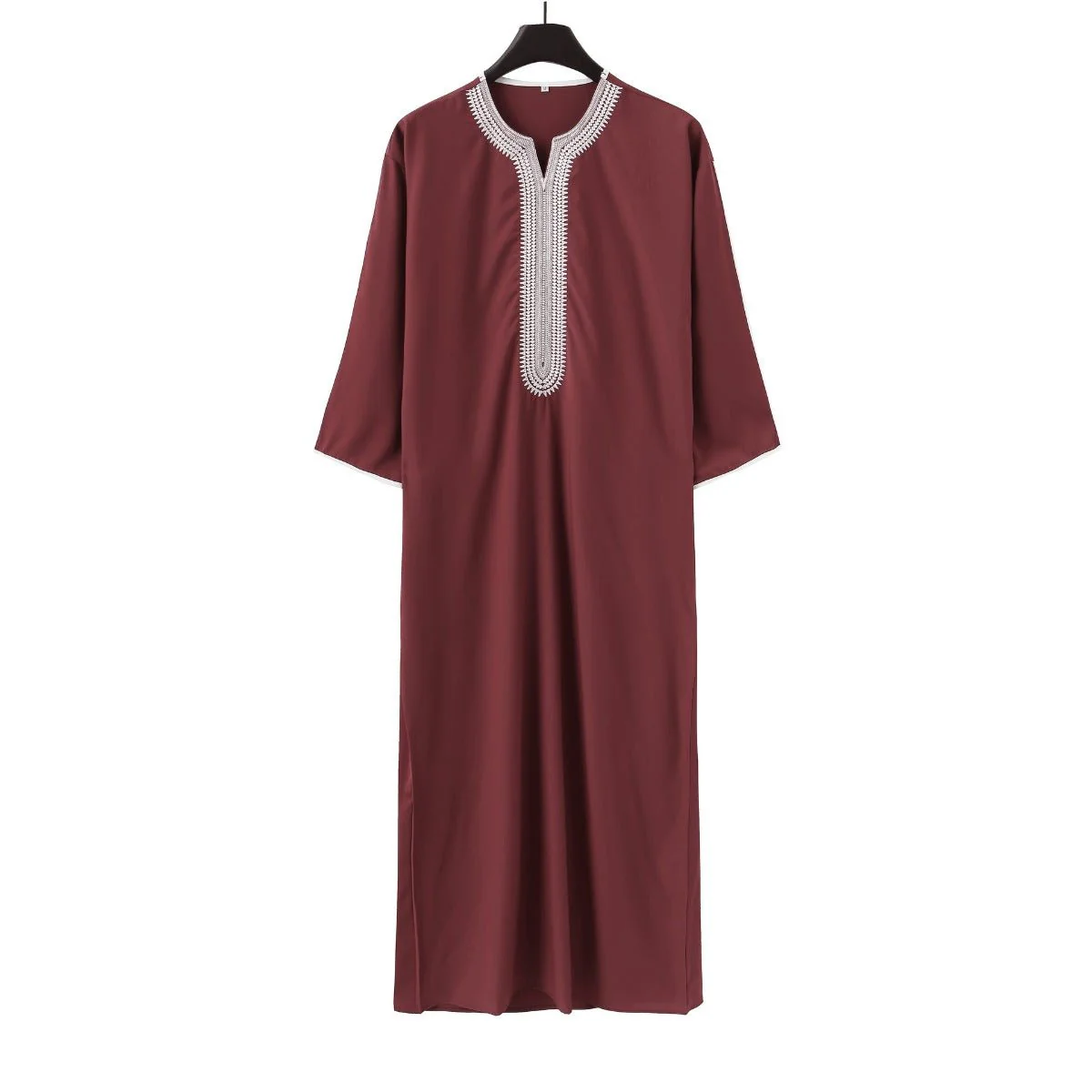 V-Neck Geometric Stitching Embroidered Medium Short Sleeve Muslim Robe Thobe (MT030) - Image 6