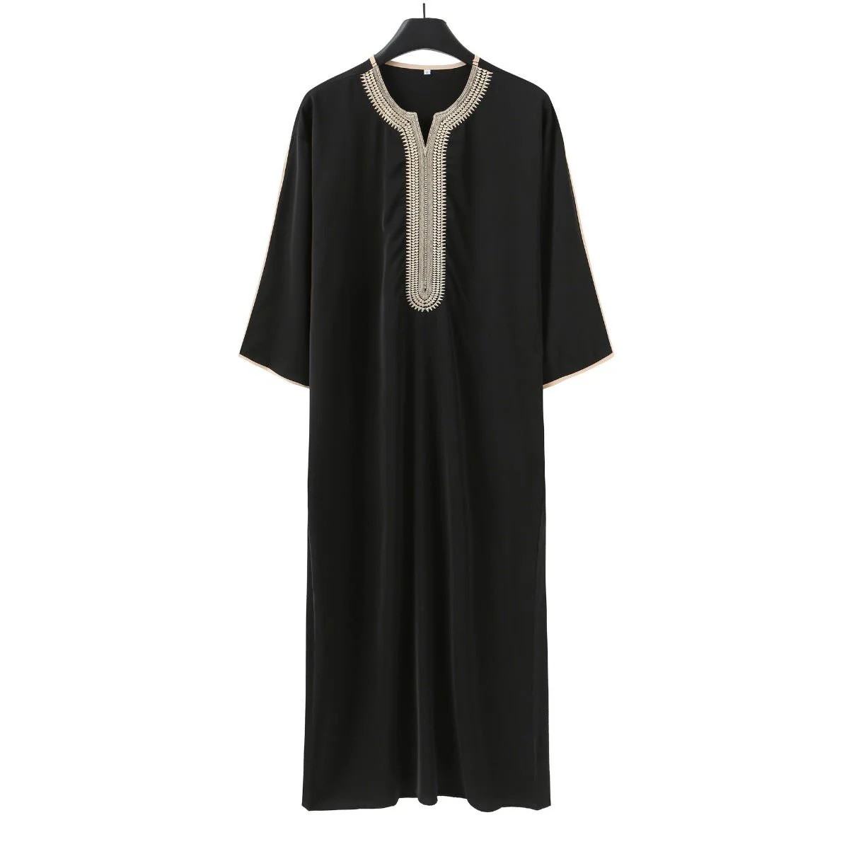 V-Neck Geometric Stitching Embroidered Medium Short Sleeve Muslim Robe Thobe (MT030) - Image 9
