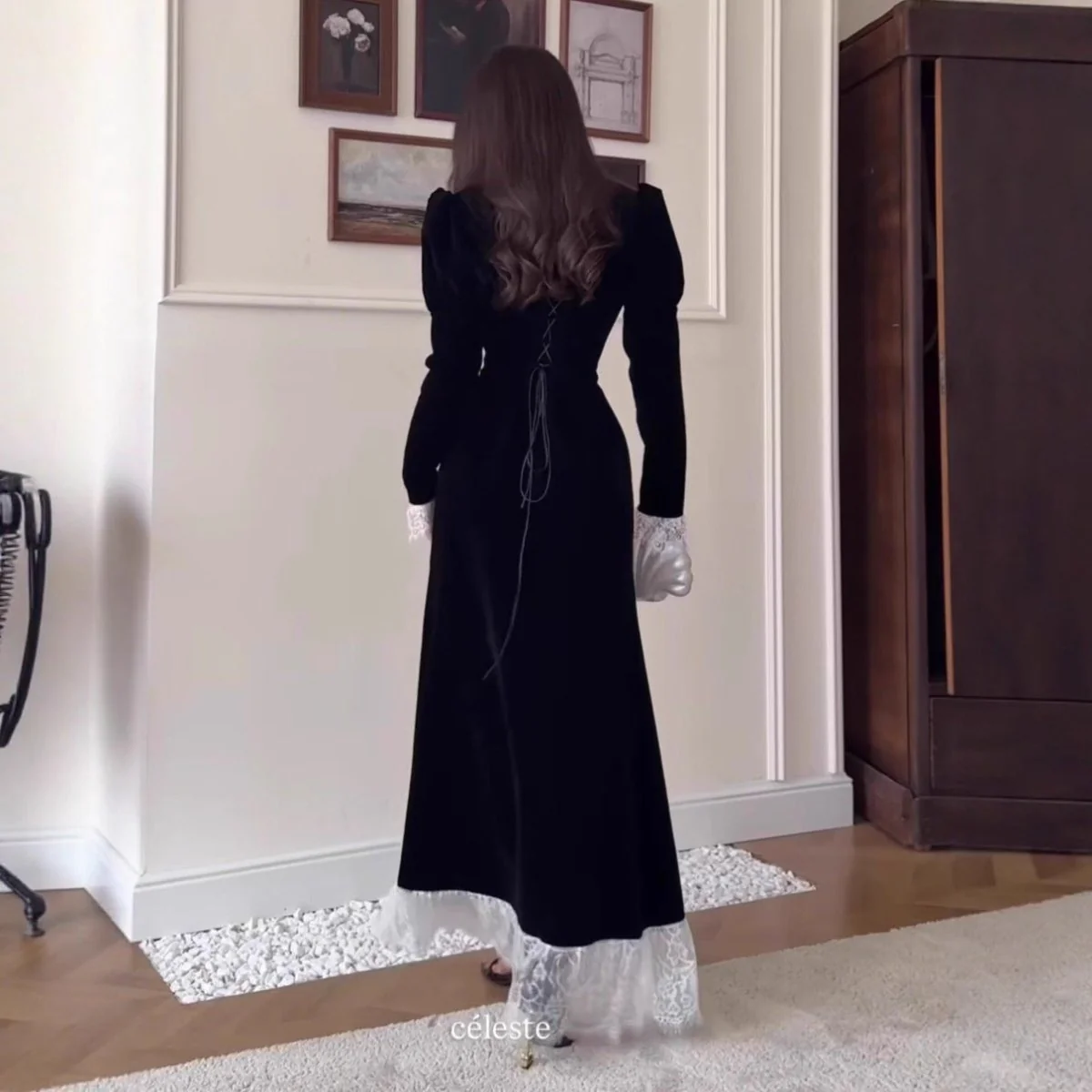 Velvet Gown with Lace Trim(MS238) - Image 5