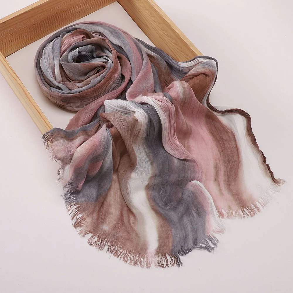 Versatile Printed Striped Pleated Shawl Hijab (MH180)
