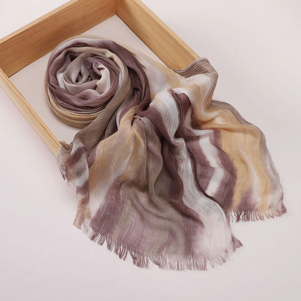 Versatile Printed Striped Pleated Shawl Hijab (MH180) - Image 11