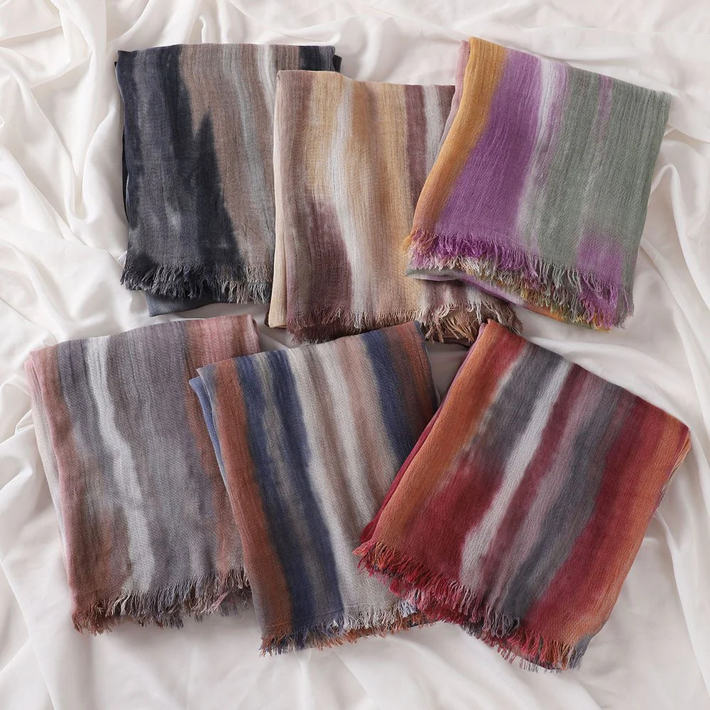 Versatile Printed Striped Pleated Shawl Hijab (MH180) - Image 2