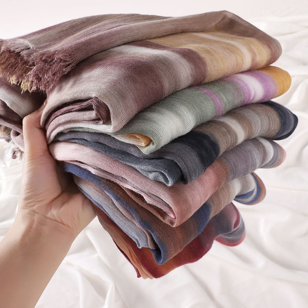 Versatile Printed Striped Pleated Shawl Hijab (MH180) - Image 3
