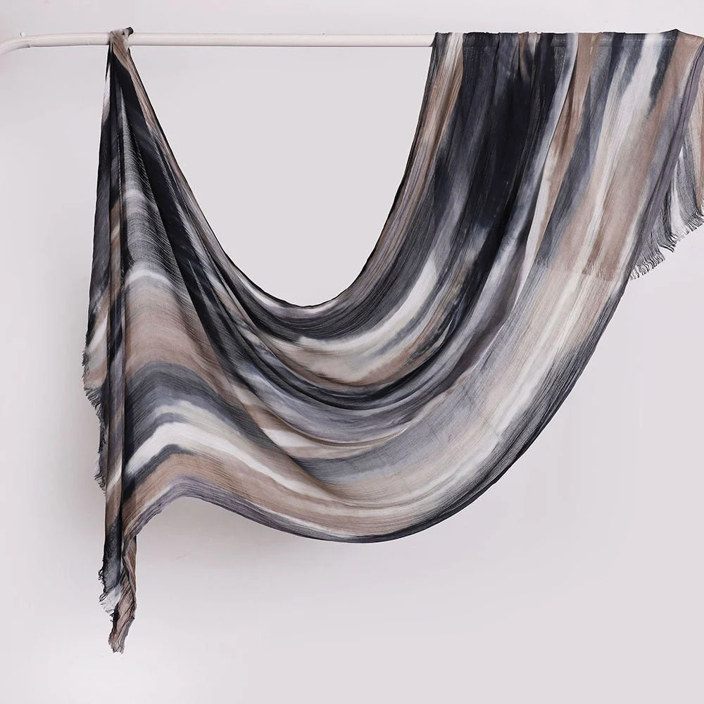 Versatile Printed Striped Pleated Shawl Hijab (MH180) - Image 4