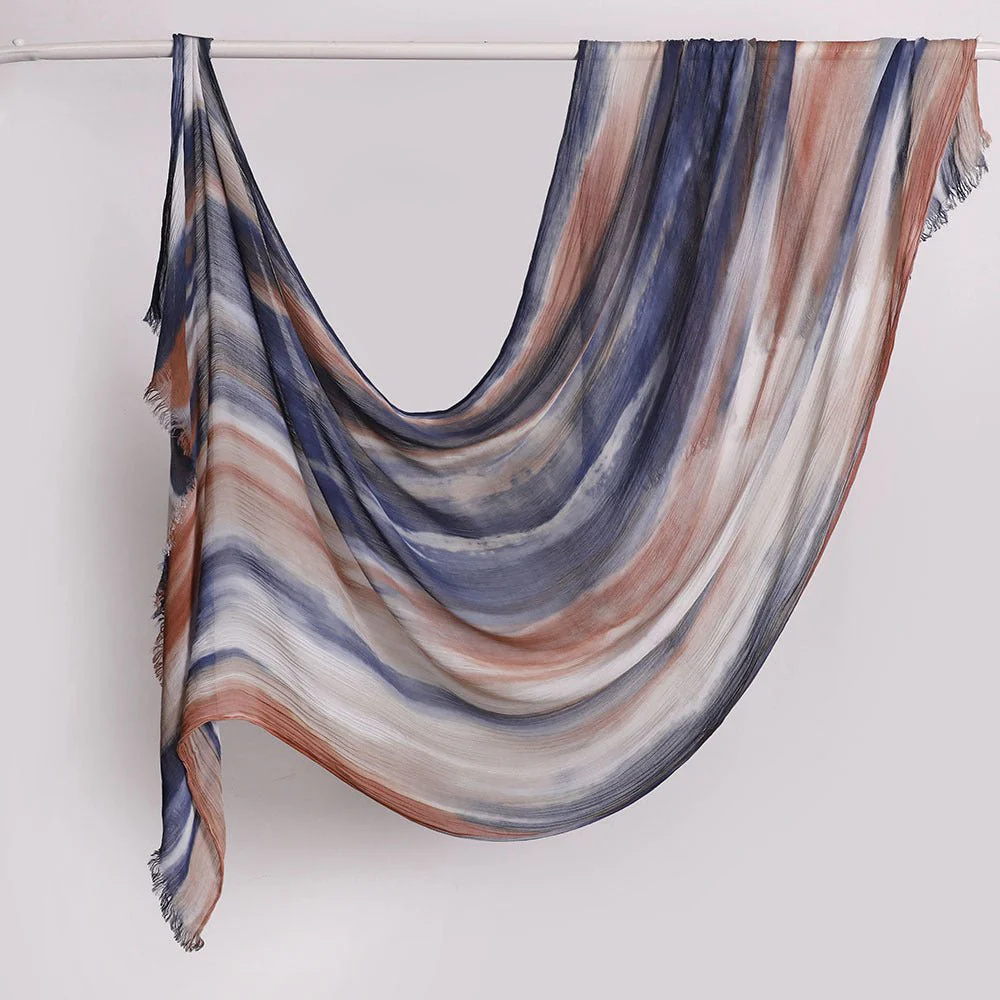 Versatile Printed Striped Pleated Shawl Hijab (MH180) - Image 5
