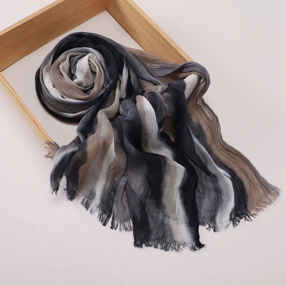 Versatile Printed Striped Pleated Shawl Hijab (MH180) - Image 7