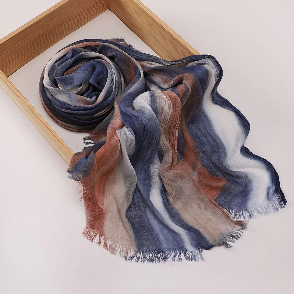 Versatile Printed Striped Pleated Shawl Hijab (MH180) - Image 8