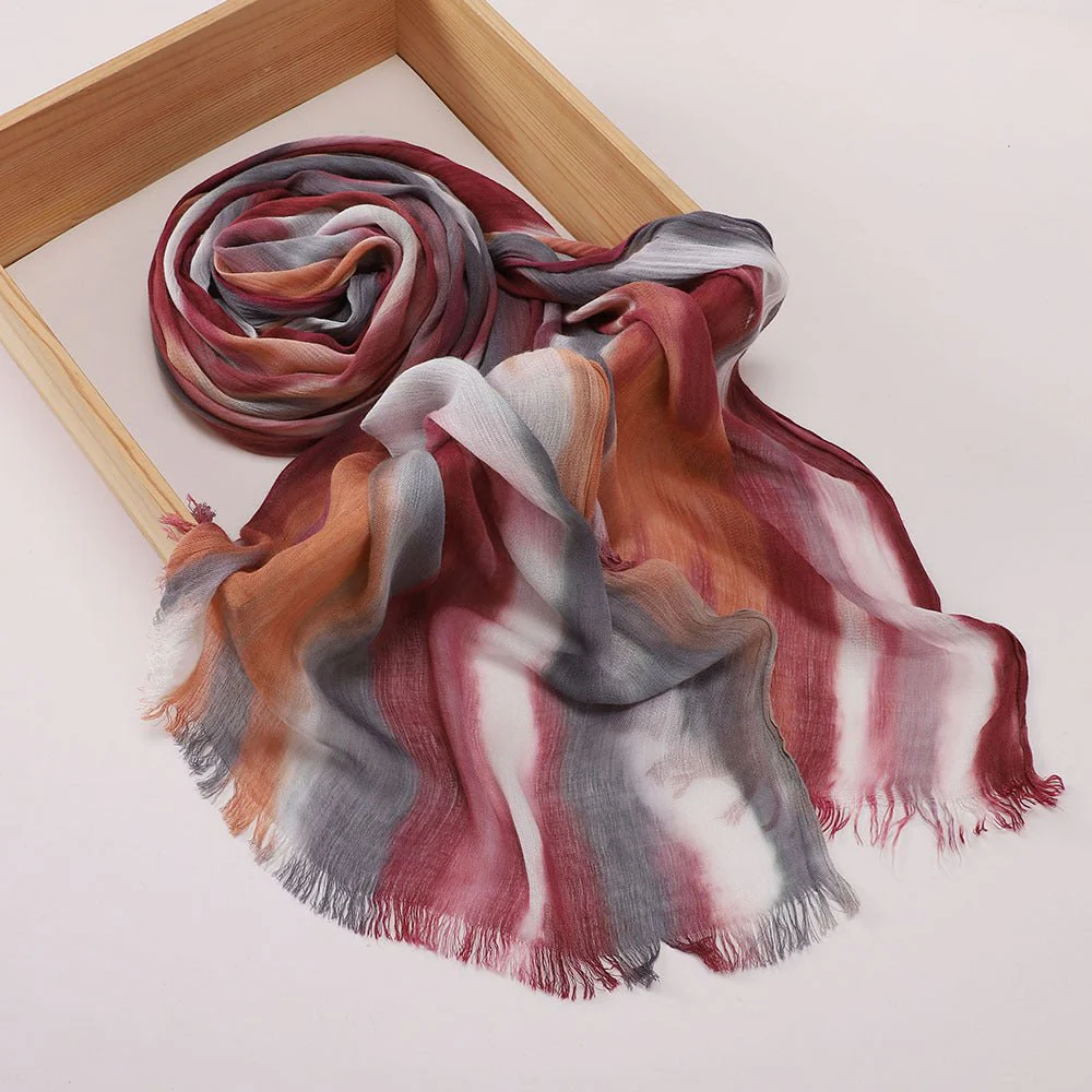 Versatile Printed Striped Pleated Shawl Hijab (MH180) - Image 9